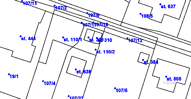 Parcela st. 110/2 v KÚ Roudnička, Katastrální mapa