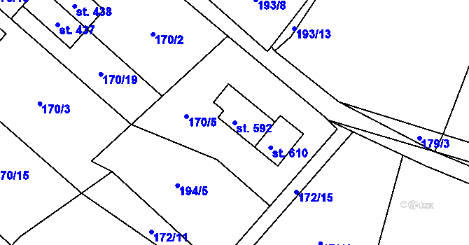 Parcela st. 592 v KÚ Roudnička, Katastrální mapa