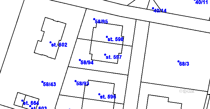 Parcela st. 597 v KÚ Roudnička, Katastrální mapa