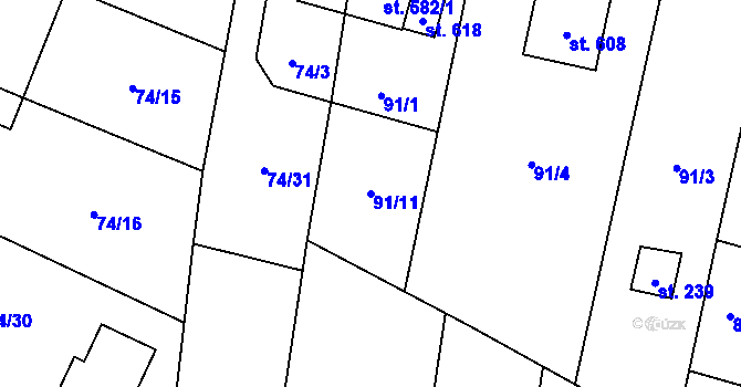 Parcela st. 91/11 v KÚ Roudnička, Katastrální mapa