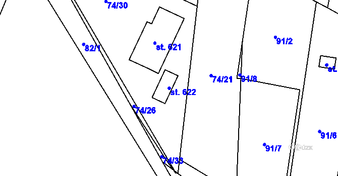 Parcela st. 622 v KÚ Roudnička, Katastrální mapa