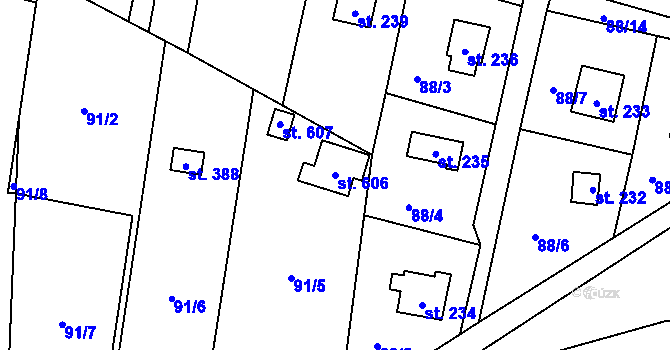 Parcela st. 606 v KÚ Roudnička, Katastrální mapa