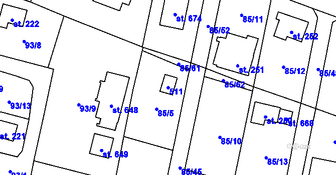 Parcela st. 511 v KÚ Roudnička, Katastrální mapa