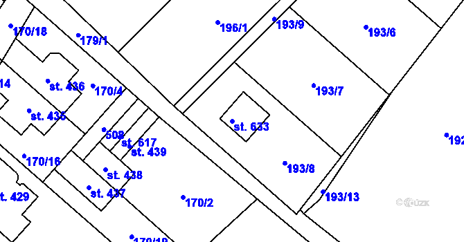 Parcela st. 633 v KÚ Roudnička, Katastrální mapa