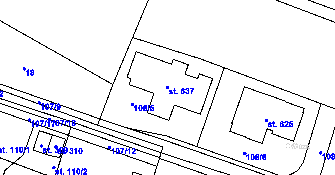 Parcela st. 637 v KÚ Roudnička, Katastrální mapa