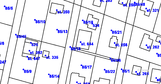 Parcela st. 644 v KÚ Roudnička, Katastrální mapa