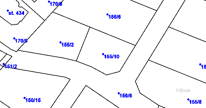 Parcela st. 155/10 v KÚ Roudnička, Katastrální mapa