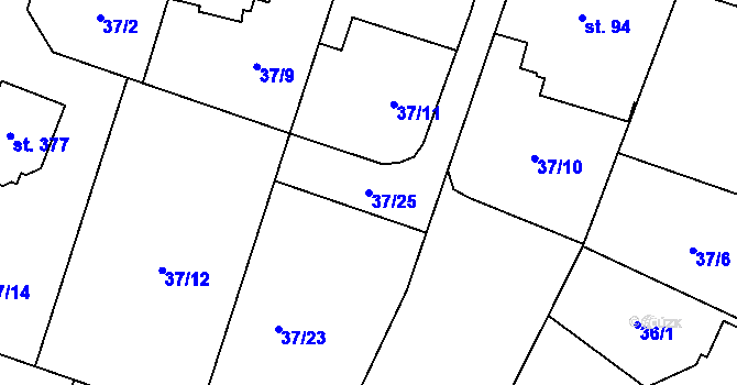 Parcela st. 37/25 v KÚ Roudnička, Katastrální mapa
