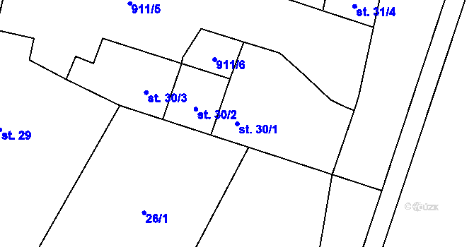 Parcela st. 30/1 v KÚ Roudníky, Katastrální mapa