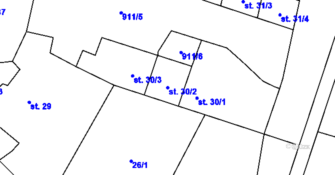 Parcela st. 30/2 v KÚ Roudníky, Katastrální mapa