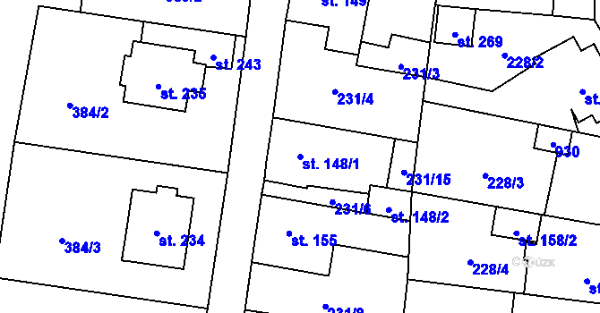 Parcela st. 148/1 v KÚ Roudníky, Katastrální mapa