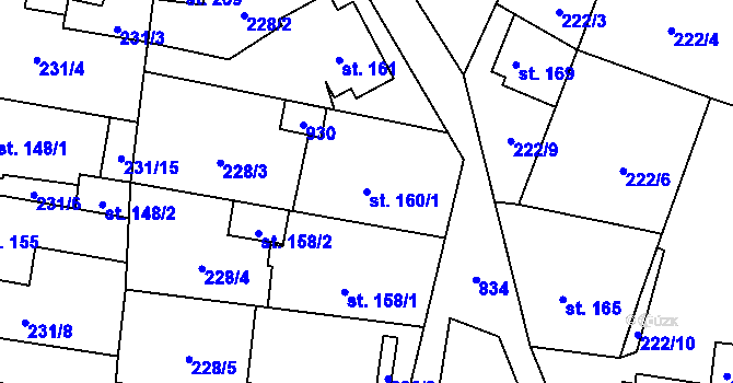 Parcela st. 160/1 v KÚ Roudníky, Katastrální mapa