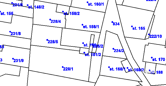 Parcela st. 166 v KÚ Roudníky, Katastrální mapa