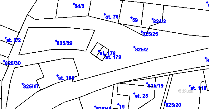 Parcela st. 179 v KÚ Roudníky, Katastrální mapa