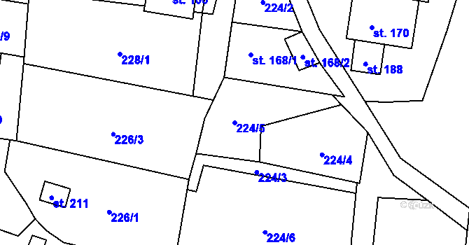 Parcela st. 224/5 v KÚ Roudníky, Katastrální mapa