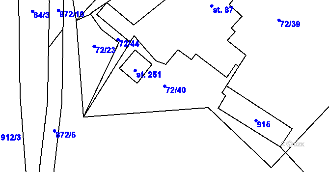 Parcela st. 72/40 v KÚ Roudníky, Katastrální mapa