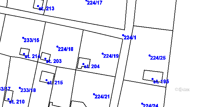 Parcela st. 224/19 v KÚ Roudníky, Katastrální mapa