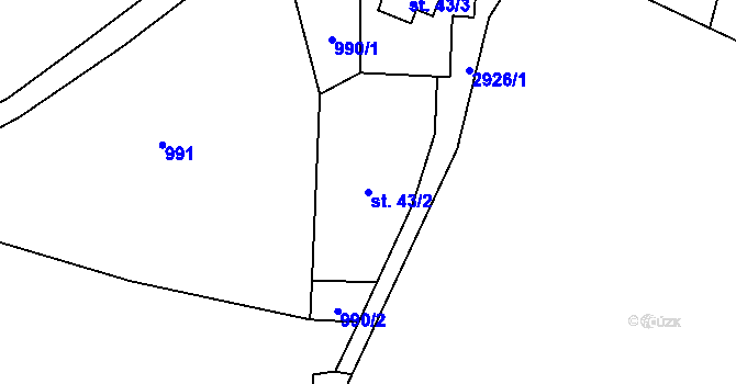 Parcela st. 43/2 v KÚ Roudno, Katastrální mapa