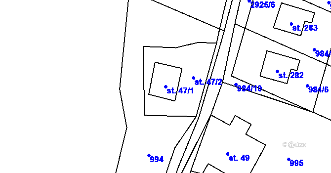 Parcela st. 47/1 v KÚ Roudno, Katastrální mapa