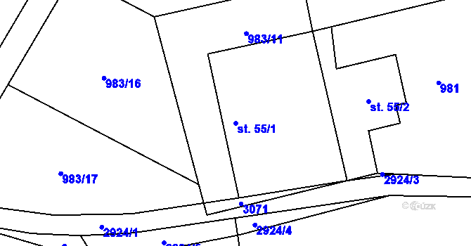 Parcela st. 55/1 v KÚ Roudno, Katastrální mapa