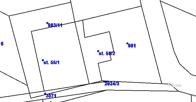 Parcela st. 55/2 v KÚ Roudno, Katastrální mapa