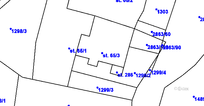 Parcela st. 65/3 v KÚ Roudno, Katastrální mapa