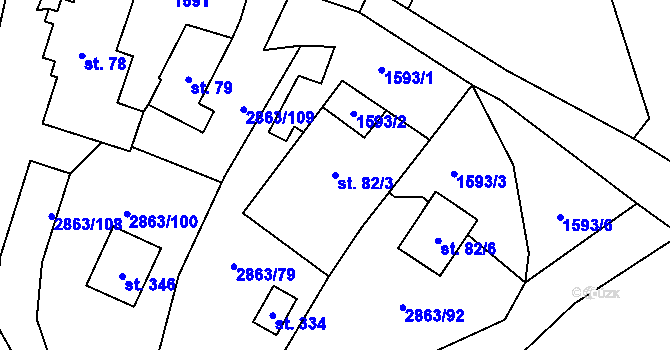 Parcela st. 82/3 v KÚ Roudno, Katastrální mapa