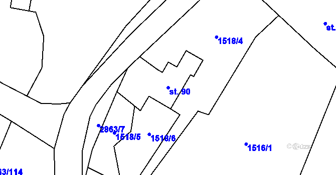 Parcela st. 90 v KÚ Roudno, Katastrální mapa