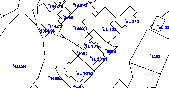 Parcela st. 101/5 v KÚ Roudno, Katastrální mapa