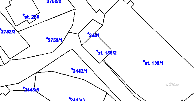 Parcela st. 135/2 v KÚ Roudno, Katastrální mapa
