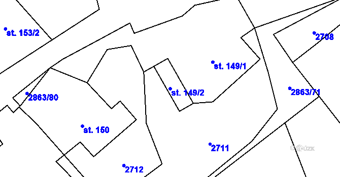 Parcela st. 149/2 v KÚ Roudno, Katastrální mapa