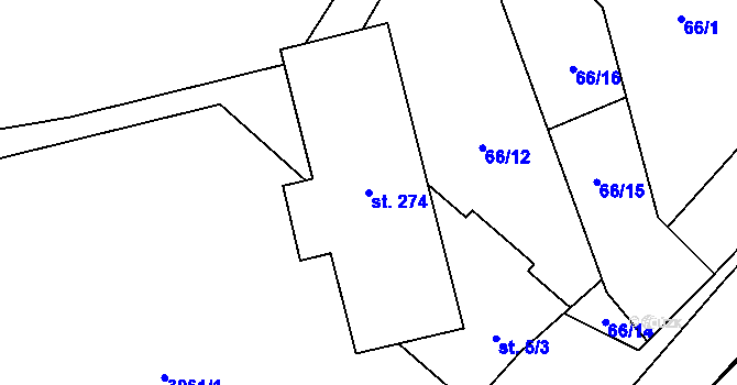 Parcela st. 274 v KÚ Roudno, Katastrální mapa