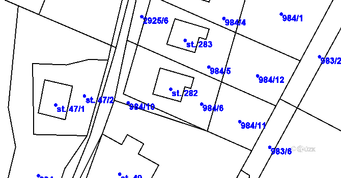 Parcela st. 282 v KÚ Roudno, Katastrální mapa