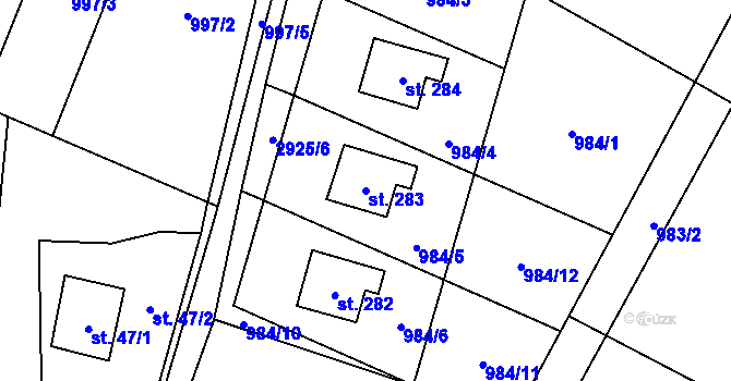 Parcela st. 283 v KÚ Roudno, Katastrální mapa