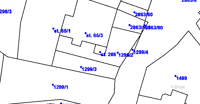 Parcela st. 286 v KÚ Roudno, Katastrální mapa