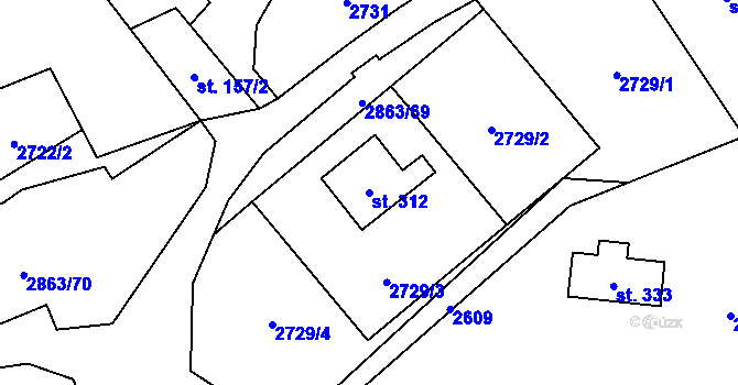 Parcela st. 312 v KÚ Roudno, Katastrální mapa