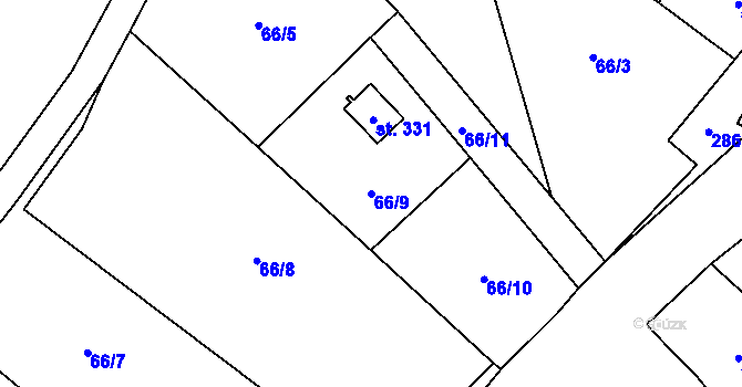 Parcela st. 66/9 v KÚ Roudno, Katastrální mapa