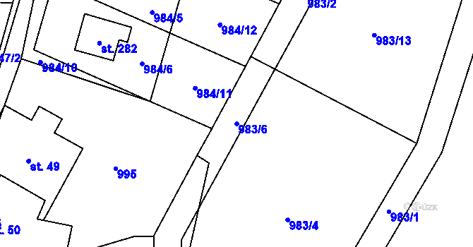 Parcela st. 983/6 v KÚ Roudno, Katastrální mapa