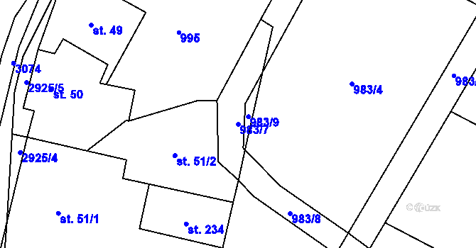 Parcela st. 983/7 v KÚ Roudno, Katastrální mapa