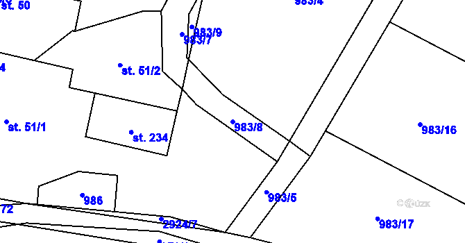 Parcela st. 983/8 v KÚ Roudno, Katastrální mapa