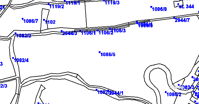 Parcela st. 1086/5 v KÚ Roudno, Katastrální mapa
