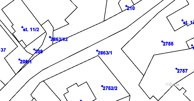 Parcela st. 2863/1 v KÚ Roudno, Katastrální mapa