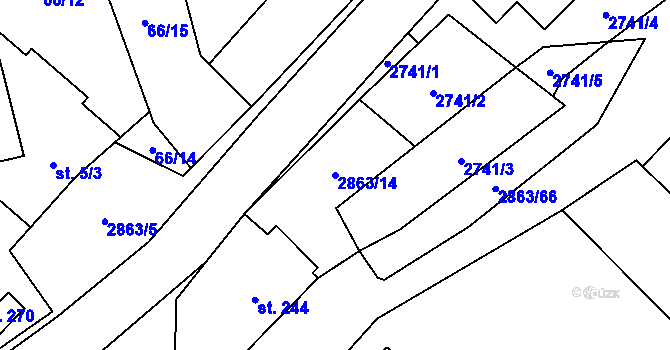 Parcela st. 2863/14 v KÚ Roudno, Katastrální mapa