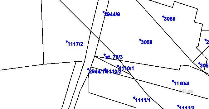 Parcela st. 72/3 v KÚ Roudno, Katastrální mapa