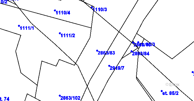 Parcela st. 2863/83 v KÚ Roudno, Katastrální mapa