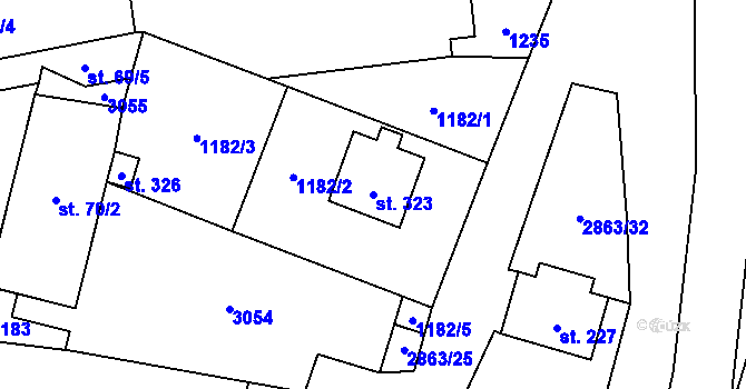 Parcela st. 323 v KÚ Roudno, Katastrální mapa