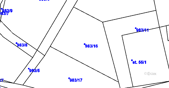 Parcela st. 983/16 v KÚ Roudno, Katastrální mapa