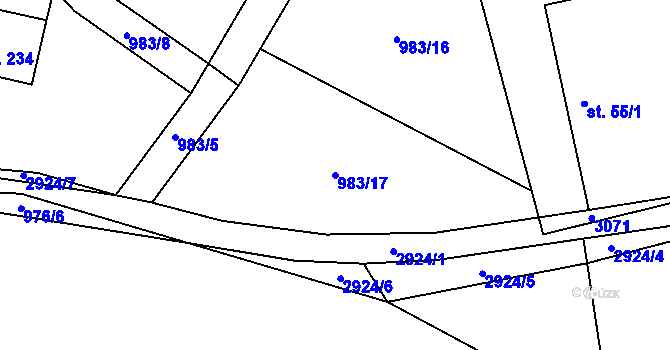 Parcela st. 983/17 v KÚ Roudno, Katastrální mapa