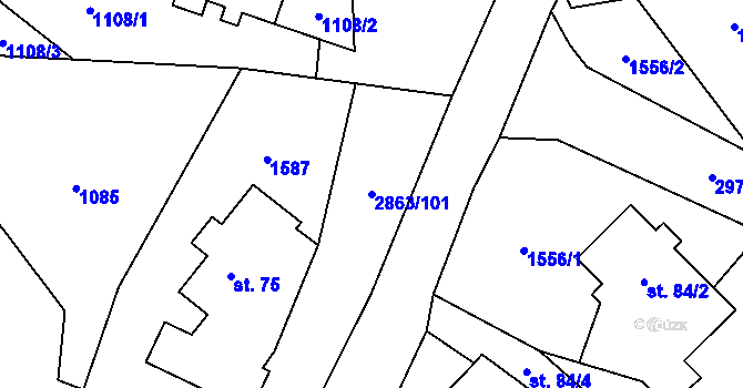Parcela st. 2863/101 v KÚ Roudno, Katastrální mapa