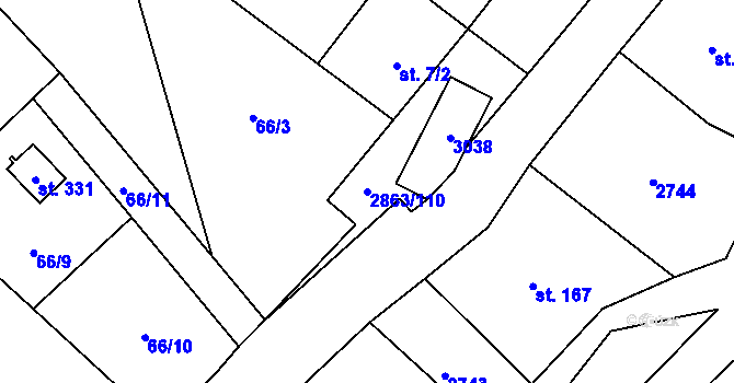 Parcela st. 2863/110 v KÚ Roudno, Katastrální mapa